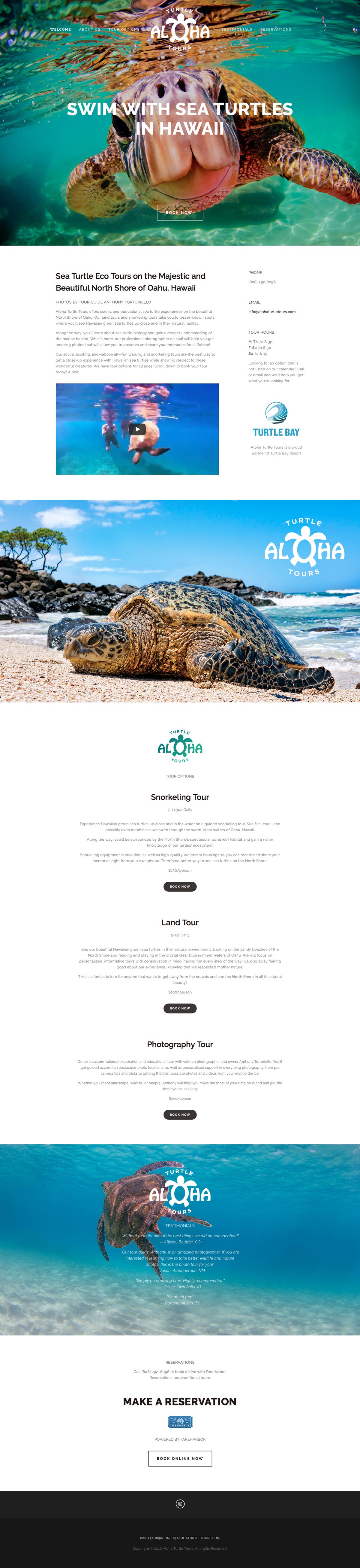 Aloha Turtle Tours home page screenshot 2016-07