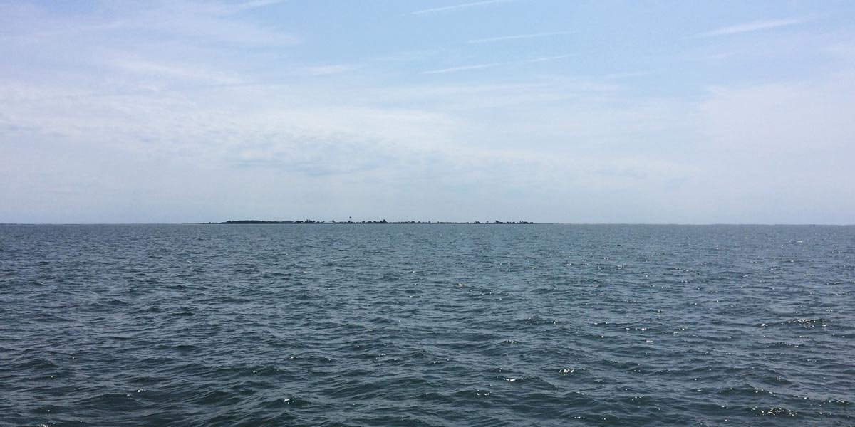 Approaching Tangier Island aboard the Chesapeake Breeze from Reedville, VA